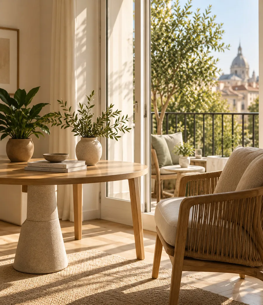 Interior de una vivienda luminosa con terraza en Madrid
